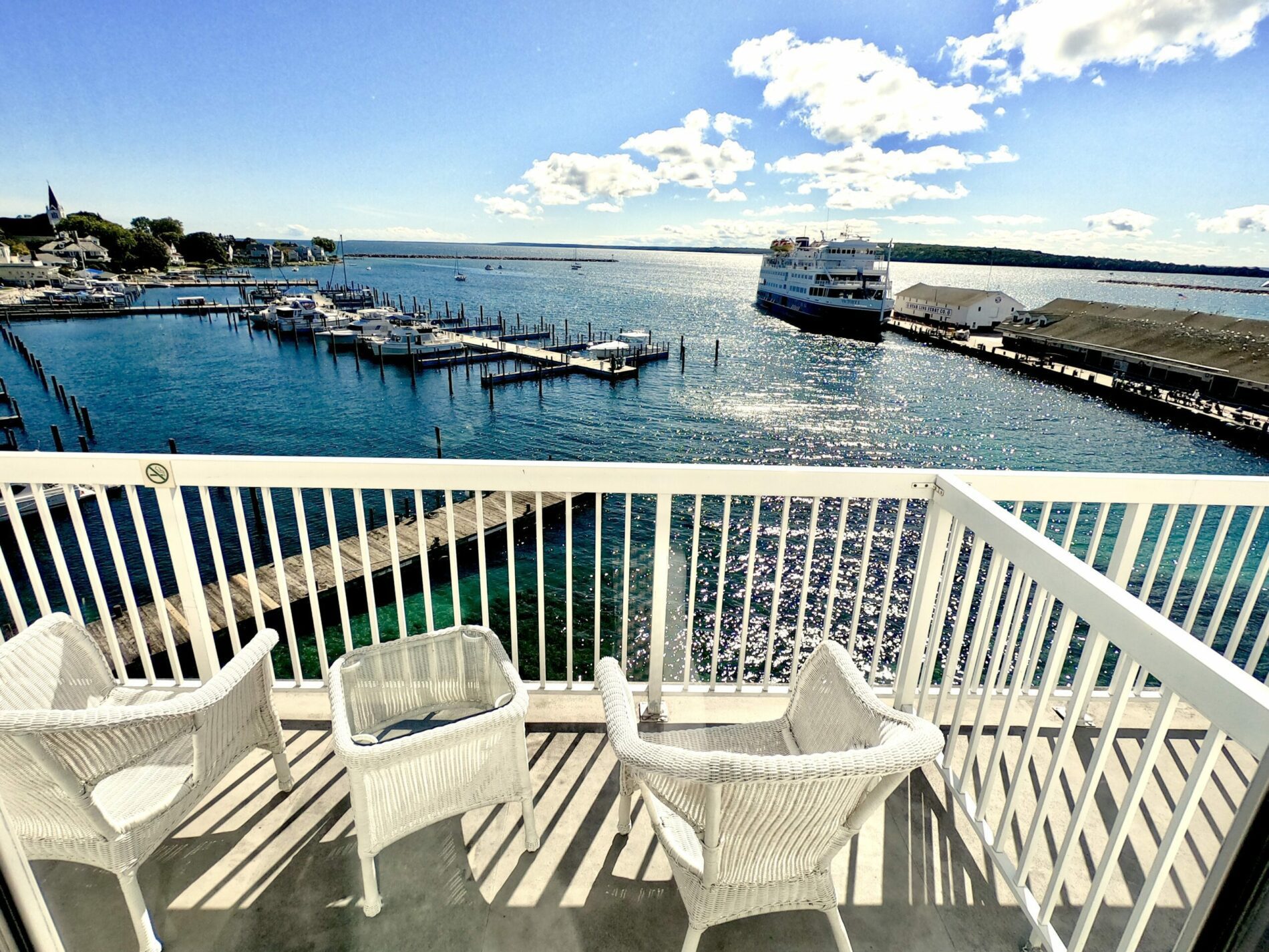 DCIM107GOPROGOPR7934.JPG the view from the chippewa hotel waterfront balcony overlooking the harbor located downtown on Mackinac Island