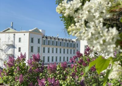 Chippewa Hotel Waterfront surrounded by the downtown Mackinac Island Lilacs