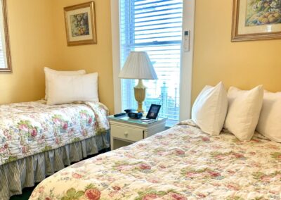 Chippewa Hotel Waterfront guest room with a view of downtown Mackinac Island on Main Street.