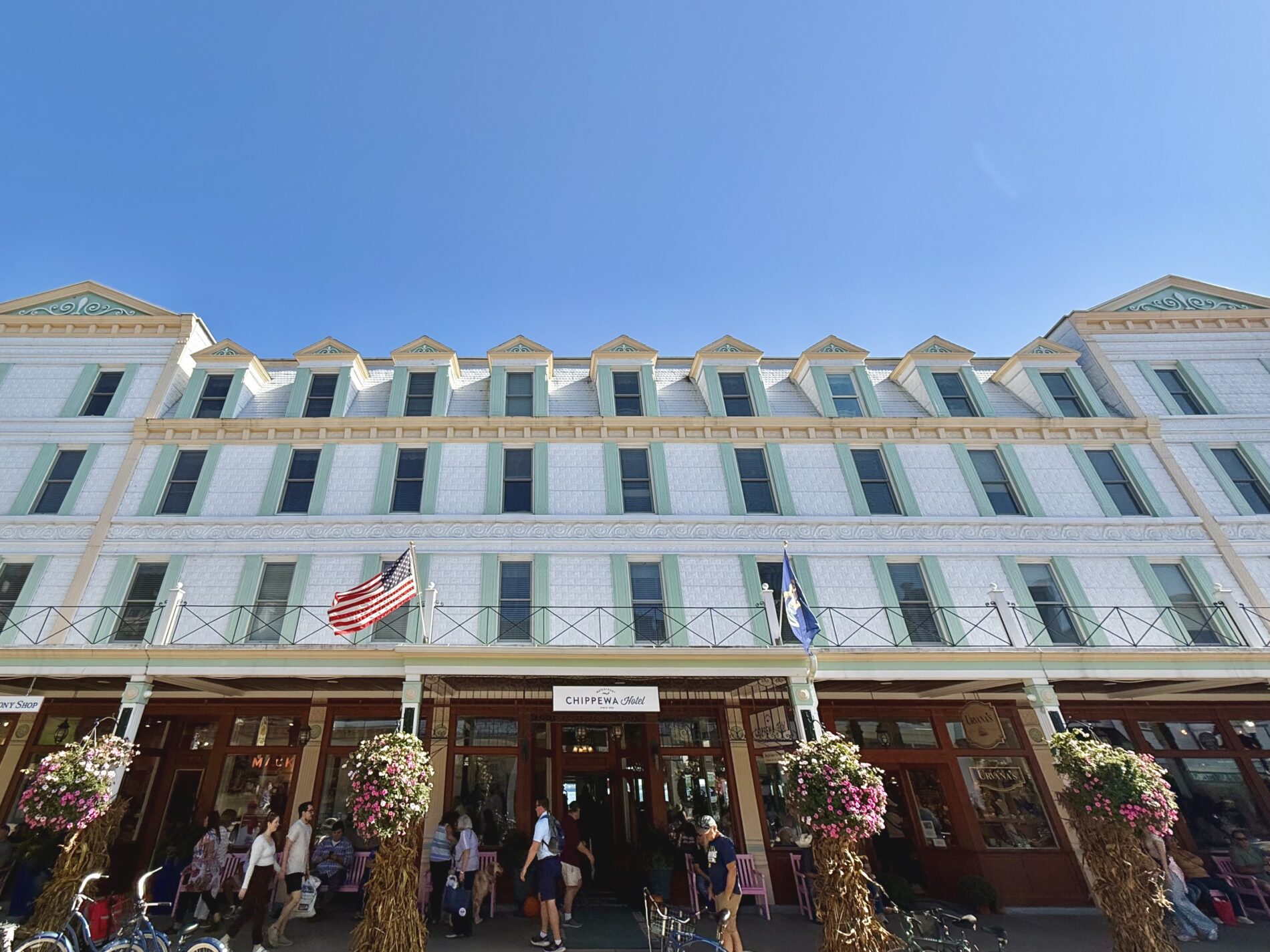 IMG_5651 A view of a Mackinac Island Hotel in the downtown area on Main Street.