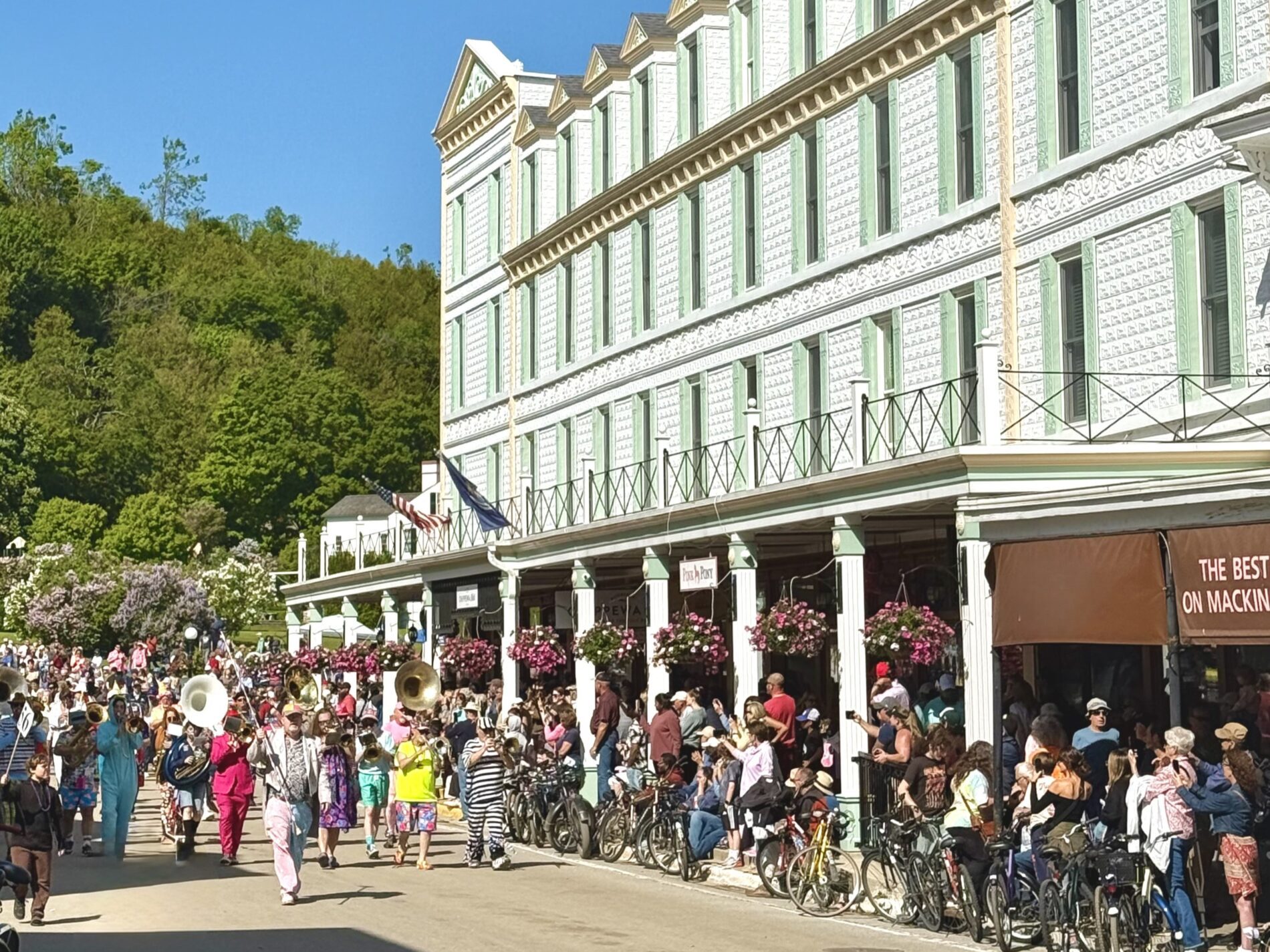 Mackinac Island has a lot of entertainment and events including the lilac festival parade going right in front of the Chippewa Hotel Waterfront