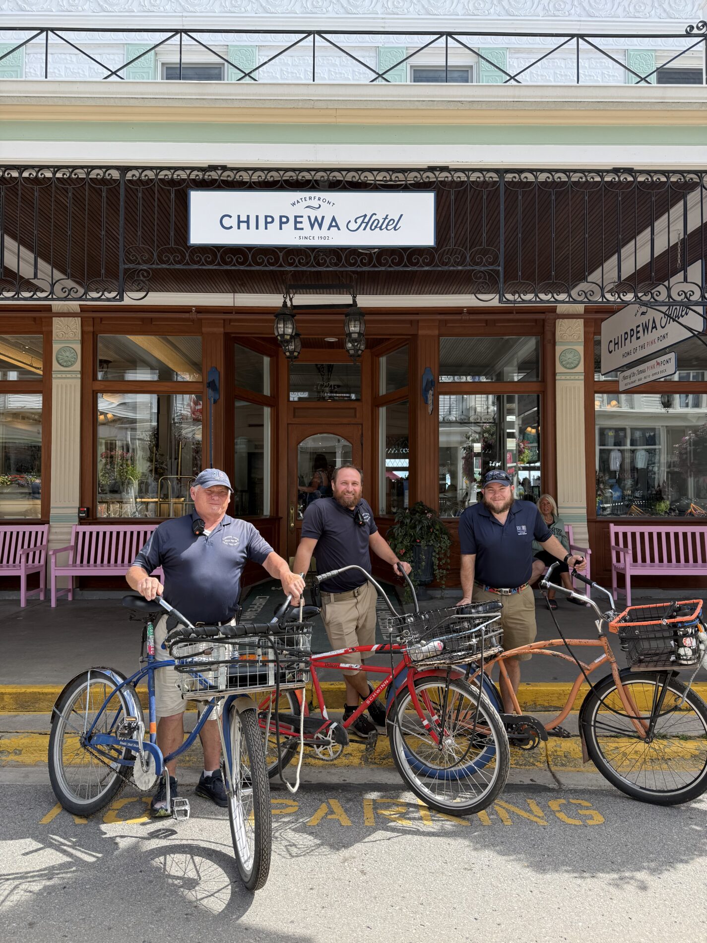 chippewa hotel dock porter moving luggage to and from the hotel